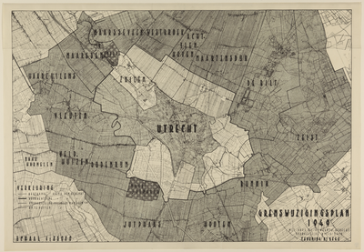 217391 Kaart van de gemeente Utrecht en omliggende gemeenten waarop zijn aangegeven de door de gemeente Utrecht ...